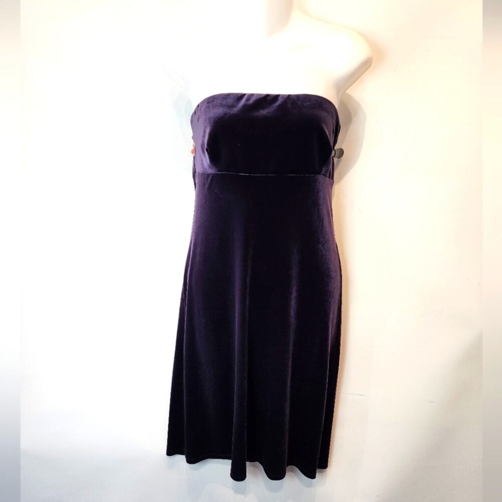 BCBG Purple Velvet Bandeau Dress Strapless Elegant Party Dress‎ Size L